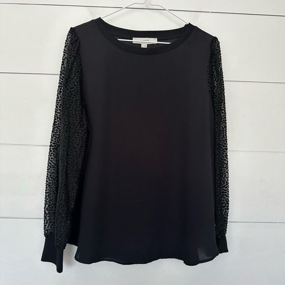 Ann Taylor Tops - Ann Taylor Loft Women’s Medium Black Mesh Sleeve Blouse Career Workwear Dressy